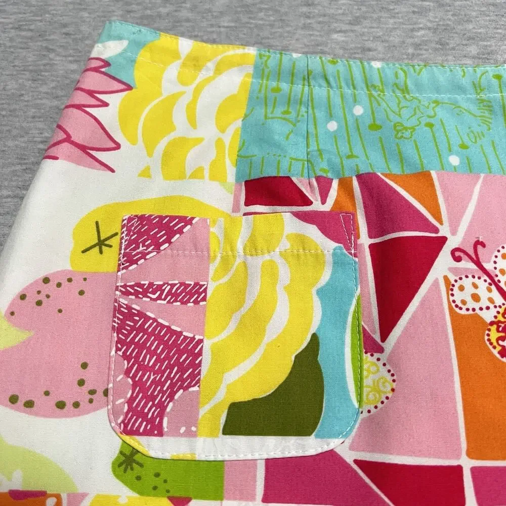 Lilly Pulitzer Wrap Skirt‎ Womens 4 Pink Reversible Patchwork Lemon Lime Vintage